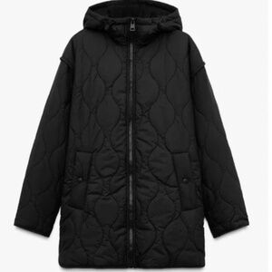 ✨ ZARA Quilted Diamond Puffer Coat black jacket spring fall hooded oversized